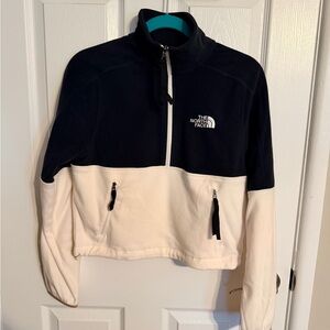 The North Face Women's Black & Cream Half-Zip Cropped Fleece Jacket